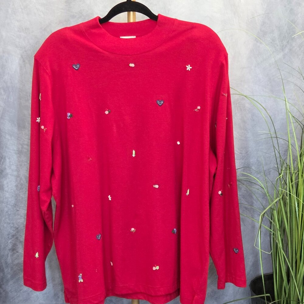 Vintage Koret Adorable Red Long Sleeve Top Women's Size 2X - LIKE NEW